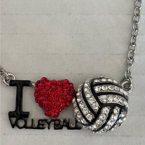 Rhinestone I Love Volleyball Necklace Silver tone Pre-Owned